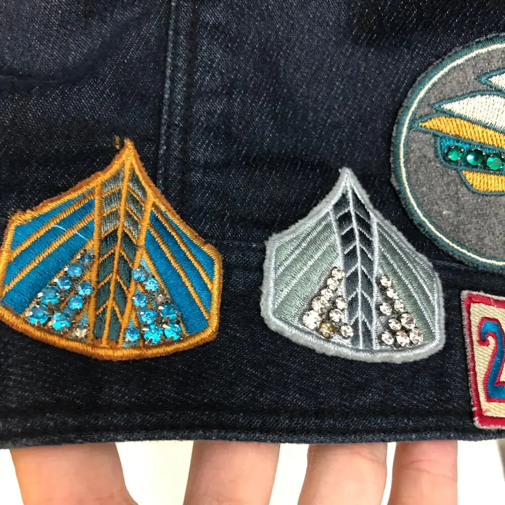 Phillip Lim Denim Jean Dress Moto Zip Detail Allover Custom Patches Beaded 6